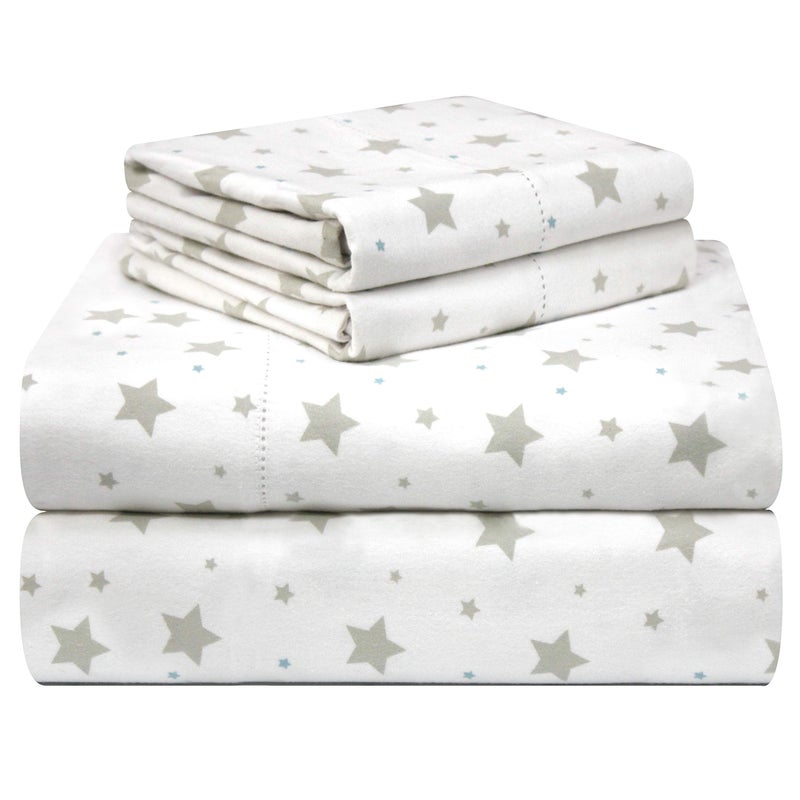 Pointehaven 180 GSM Velvet Feel Luxury 100% Cotton Printed Flannel Sheet Set, Queen, Stars - Warm & Cozy - Pre-Shrunk -Deep Pockets - Elastic All Around-Comfy Double Brushed - - Image 1